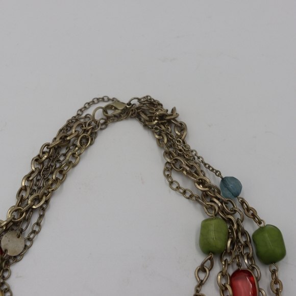 Multi-Strand Colorful Chain Boho Statement Necklace with Stones & Rhinestones - Picture 4 of 10